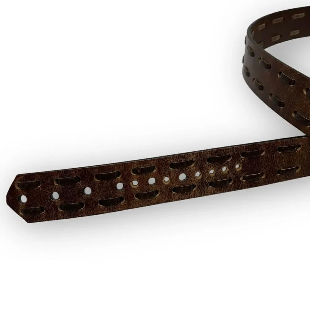 Vintage Two Tone Brown Leather Whipstitch Belt Men’s Size XL Flawed